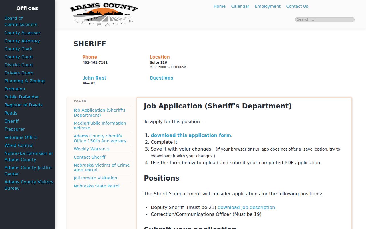 Official Adams County Sheriff services and contact page
