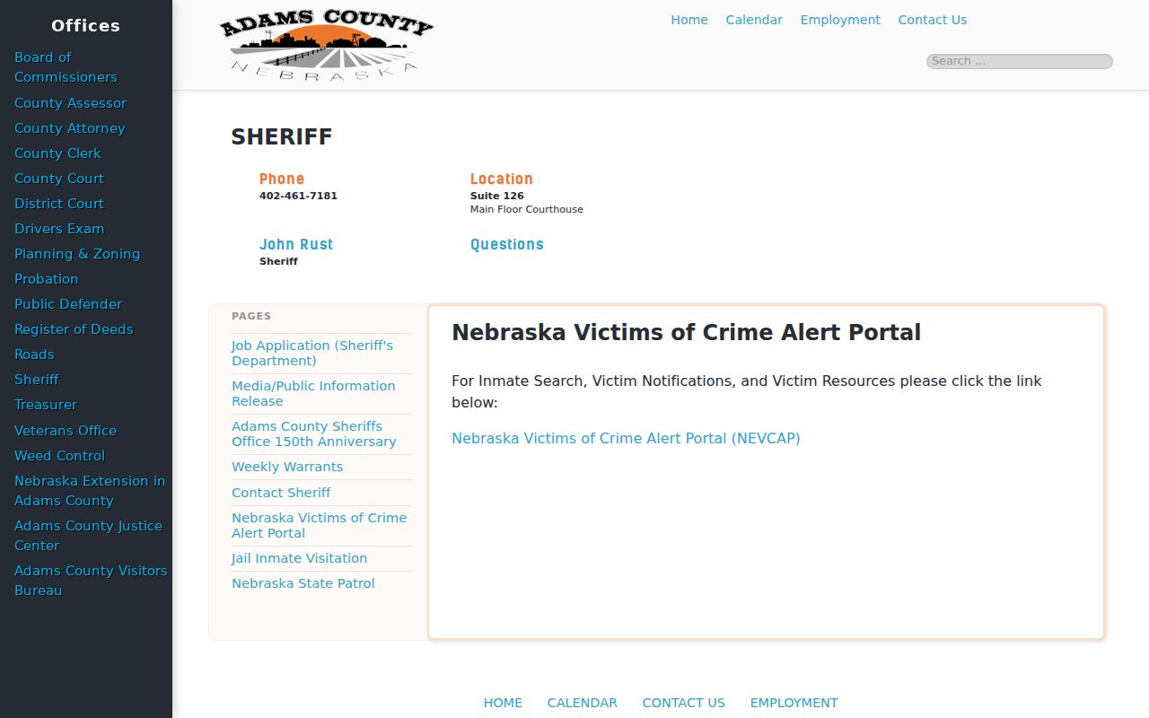Adams County Sheriff's official NEVCAP inmate search handoff