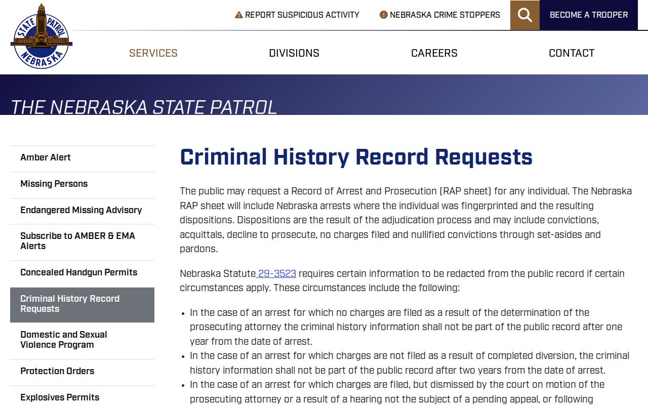 Adams County criminal history Nebraska record request options